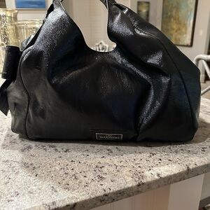 NWT; VALENTINO GARAVANI Crinkled Canvas Nuage Bow Tote Black; Leather; Perfect